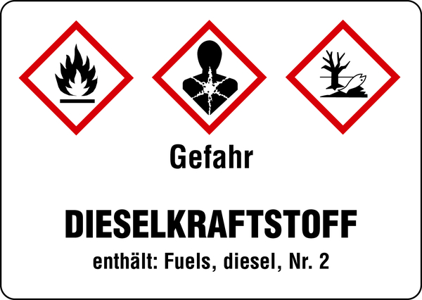 Gefahrstoffetikett, Dieselkraftstoff (Kurzform), Folie, GHS/CLP/GefStoffV