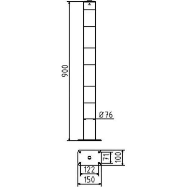 Absperrpfosten, gelb/schwarz, Stahl feuerverzinkt, 900 mm, Ø 76 mm