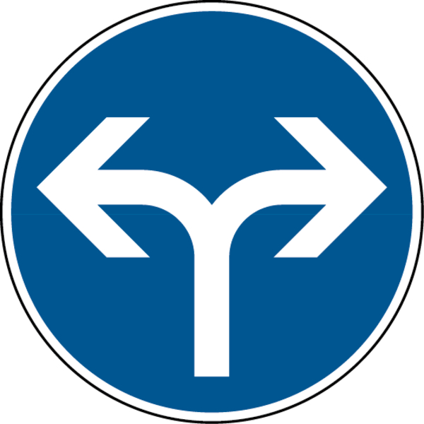 Verkehrszeichen - Vorgeschriebene Fahrtrichtung rechts oder links, Zeichen 214-30