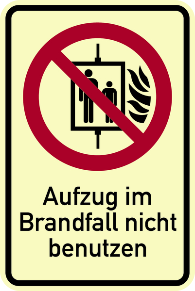 Verbotsschild, Kombischild, Aufzug im Brandfall nicht benutzen - ASR A1.3 (DIN EN ISO 7010)