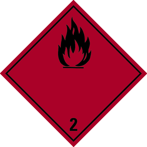 Gefahrzettel, Gefahrgutklasse 2 - Entzündbare Gase (rot/schwarz)
