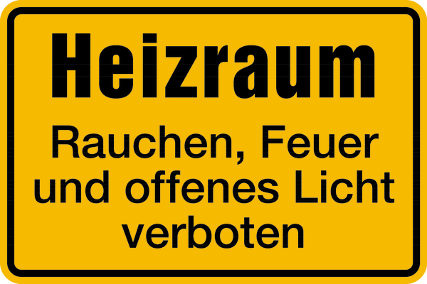 Hinweisschild, Heizraum Feuer verboten, 200 x 300 mm, Aluminium geprägt