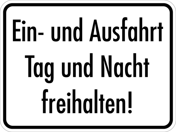 Hinweisschild, Ein- und Ausfahrt freihalten, 300 x 400 mm, Alu geprägt