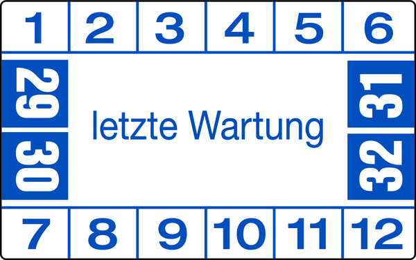 Prüfplakette, letzte Wartung, blau/weiß, Folie, 25 x 40 mm - Bogen = 10 Plaketten