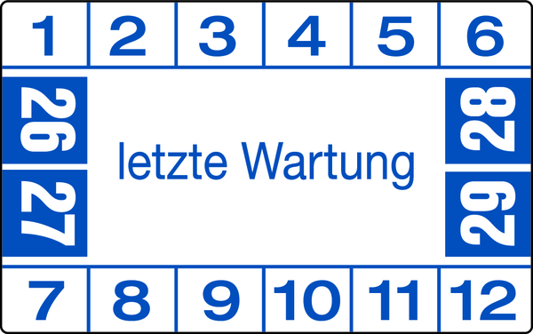 Prüfplakette, letzte Wartung, blau/weiß, Folie, 25 x 40 mm - Bogen = 10 Plaketten