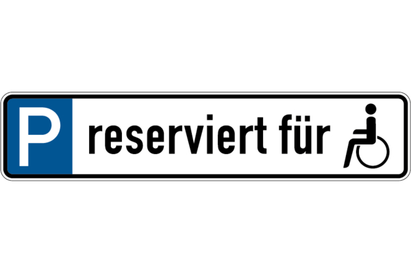 Parkplatzkennzeichen, P-reserviert für (Symbol Rollstuhlfahrer), 113x523mm, Alu geprägt