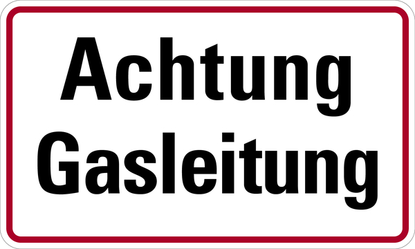 Hinweisschild, Achtung Gasleitung, 120x200mm, Alu geprägt