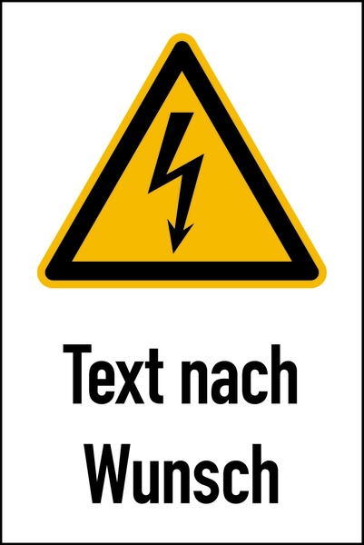 Warnschild, Kombischild, Blitzpfeil (W012) + Wunschtext