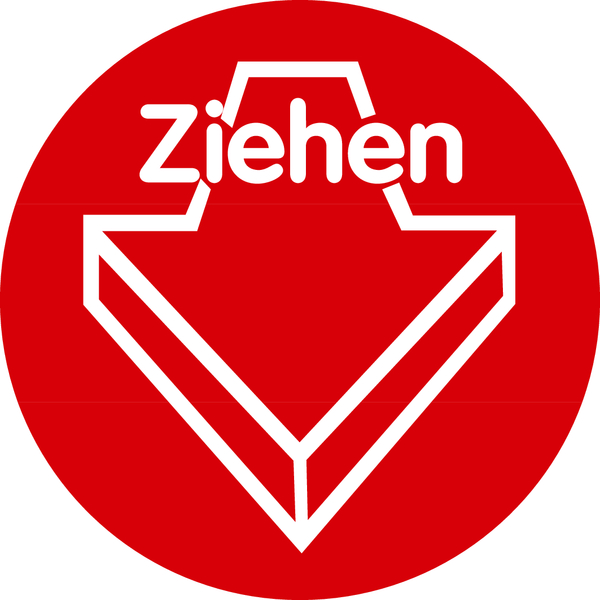 Türschild, Ziehen, mit Pfeilsilhouette, rot, Ø 75 mm