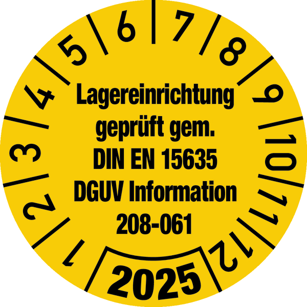 Jahresprüfplakette, Lagereinrichtung DGUV Information 208-061, Ø 30 mm - Bogen = 10 Stk.