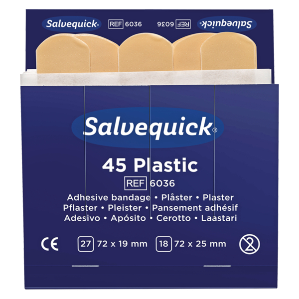 Wasserabweisende Pflaster Salvequick, große Nachfüllpackungen - 1 Pack = 6 Kartons à 45 Pflaster