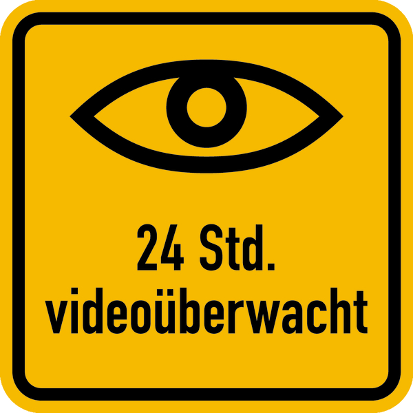 Hinweisschild, 24 Std. videoüberwacht - mit Auge