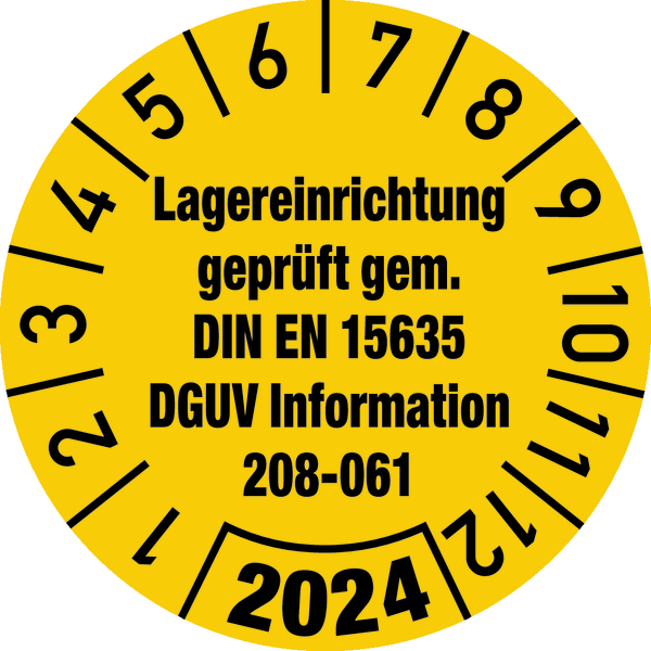 Jahresprüfplakette, Lagereinrichtung DGUV Information 208-061, Ø 30 mm - Bogen = 10 Stk.