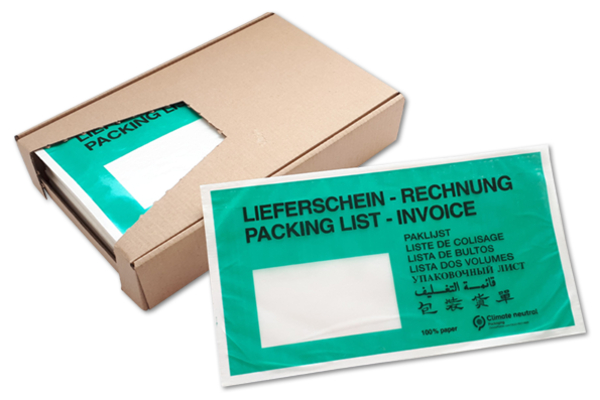 Lieferscheintasche, Lieferschein/Rechnung, Papier, DIN lang Karton = 1000 Stk.