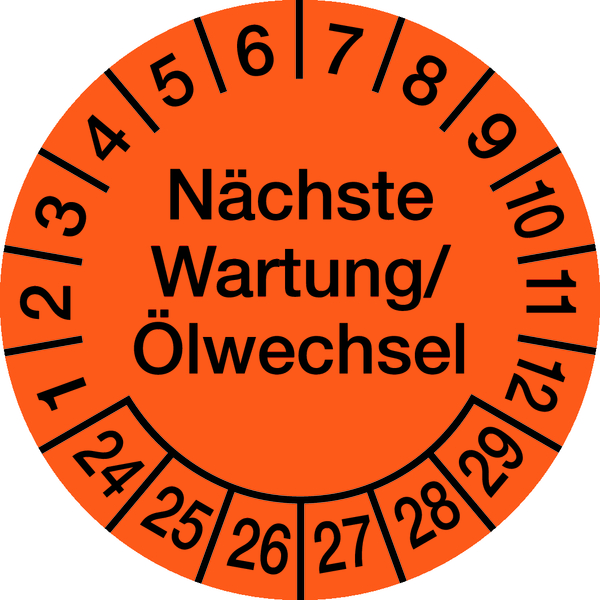 Prüfplakette, Wartung/Ölwechsel Ø 30mm - Bogen = 10 Plaketten