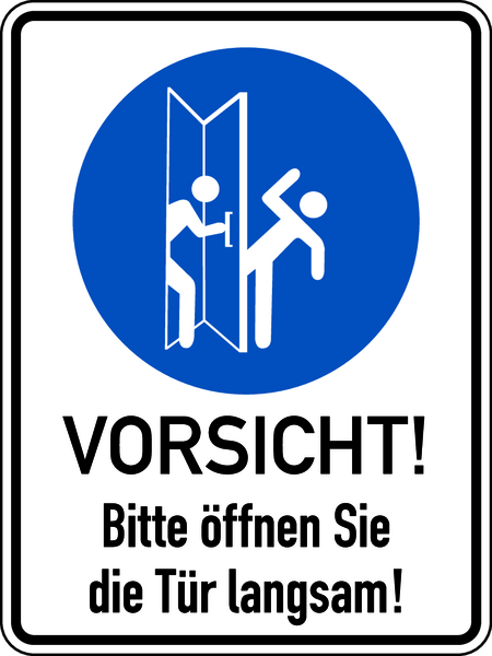 Türschild, Bitte öffnen Sie die Tür langsam!, links, 200 x 150 mm