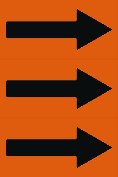 Fließrichtungspfeile gemäß DIN 2403, orange/schwarz