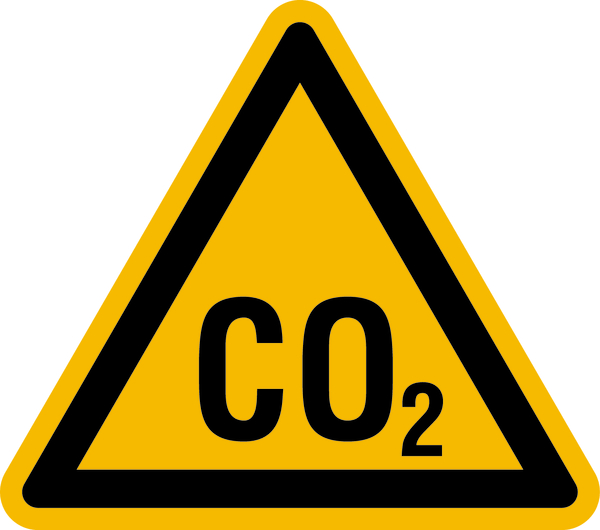 Warnschild, Warnung vor CO2 - praxisbewährt