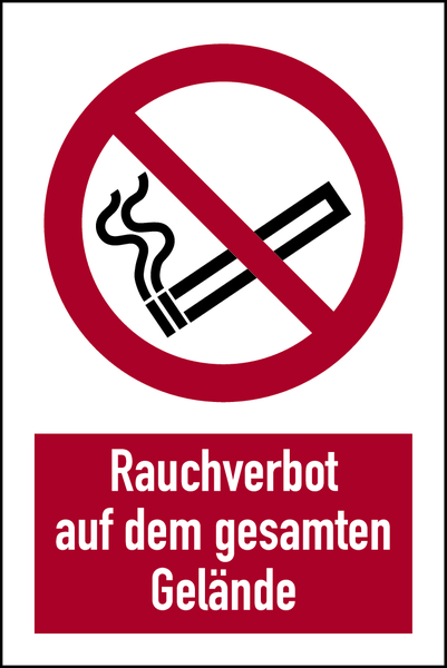 Verbotsschild, Kombischild, Rauchverbot auf dem gesamten Gelände, 300 x 200, Aluverbund, ISO 7010