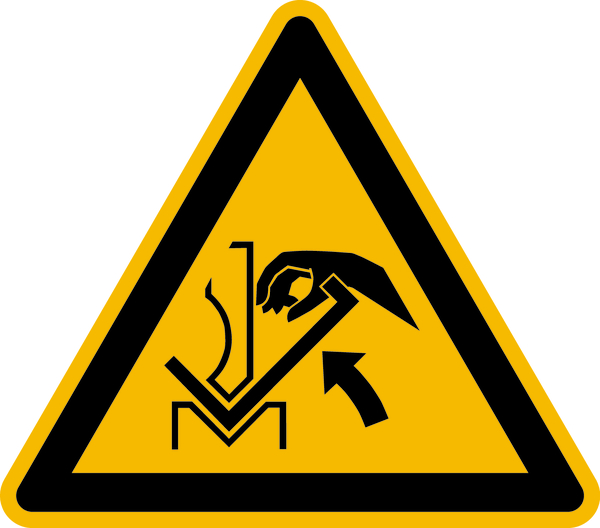 Warnschild, Warnung vor Quetschgefahr zw. Presse und Werkstück W031 - ASR A1.3 (DIN EN ISO 7010)