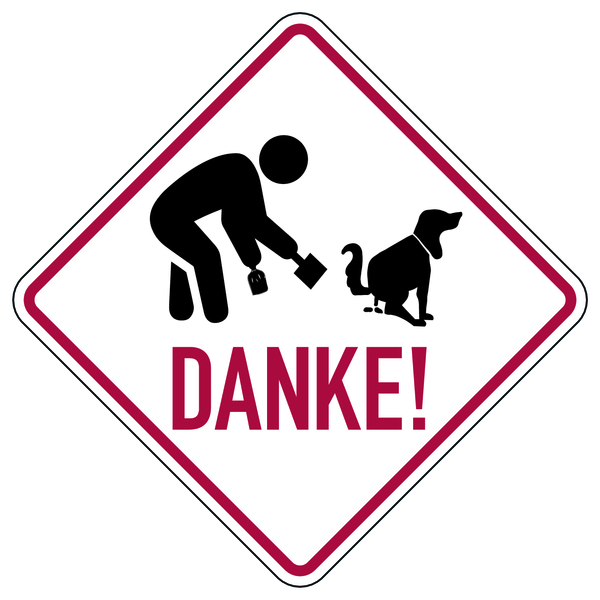 Hinweisschild, Piktogramm Hundekot aufsammeln, Danke, 200 x 200 mm, Aluverbund