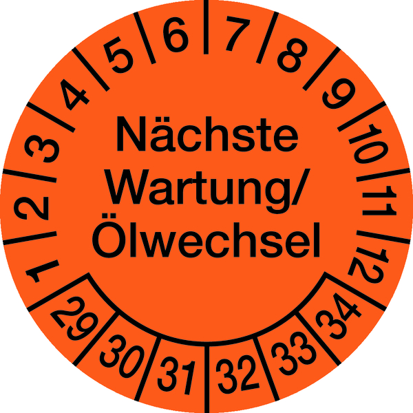 Prüfplakette, Wartung/Ölwechsel Ø 30mm - Bogen = 10 Plaketten