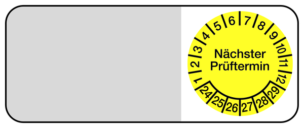 Kabelprüfplakette, Nächster Prüftermin, Gelb/Schwarz, Folie, 20 x 50 mm - Bogen = 5 Plaketten
