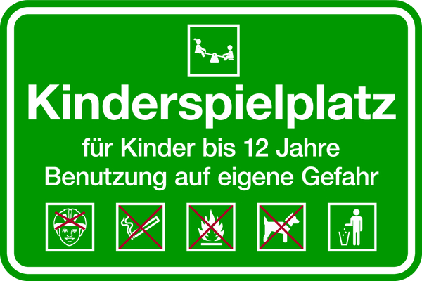 Hinweisschild, Spielplatzschild, Kinderspielplatz bis 12 Jahre, 400 x 600 mm, Aluverbund