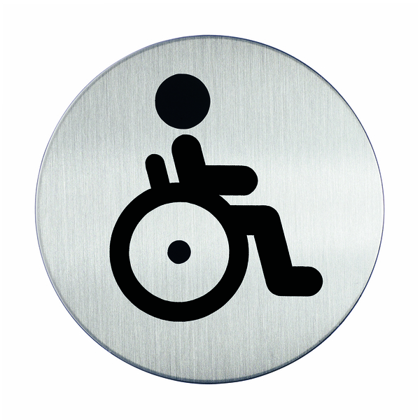 WC-Piktogramm, Rollstuhlfahrer, Edelstahl, Ø 83 mm