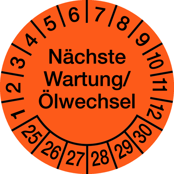 Prüfplakette, Wartung/Ölwechsel Ø 30mm - Bogen = 10 Plaketten