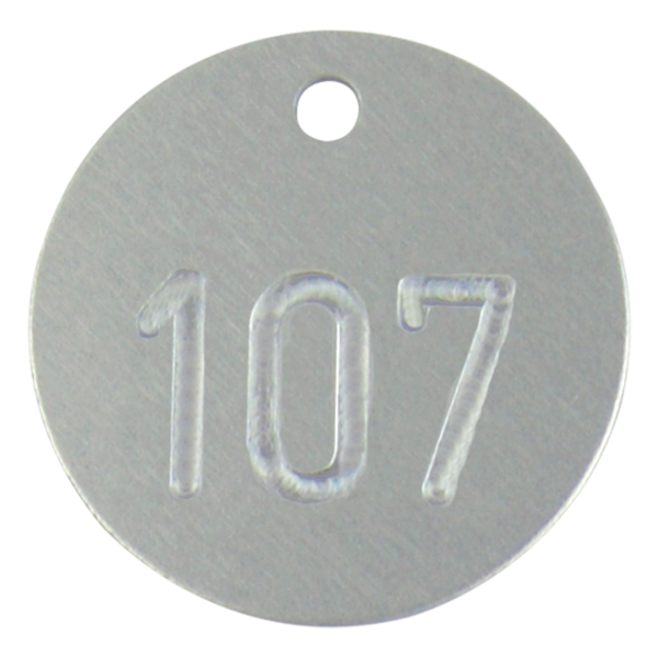 Kennzeichnungsmarken, Aluminium silber, fortlaufend nummeriert, Ø 30 mm - Beutel = 100 Stk.