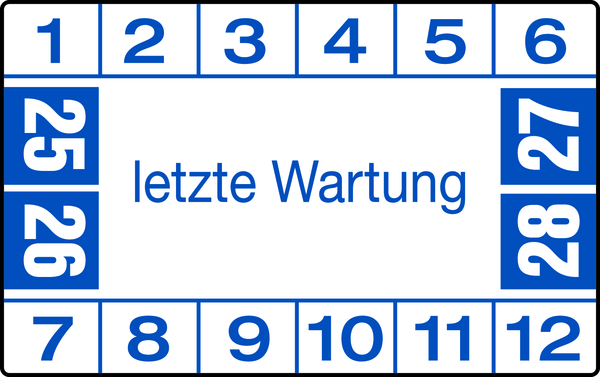 Prüfplakette, letzte Wartung, blau/weiß, Folie, 25 x 40 mm - Bogen = 10 Plaketten