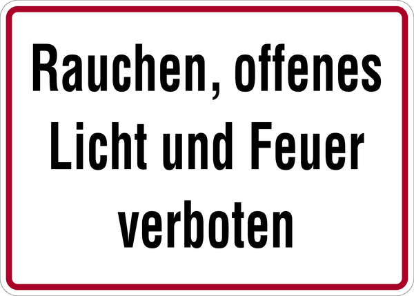 Hinweisschild, Rauchen, offenes Licht und Feuer verboten, 250 x 350 mm, Aluminium geprägt