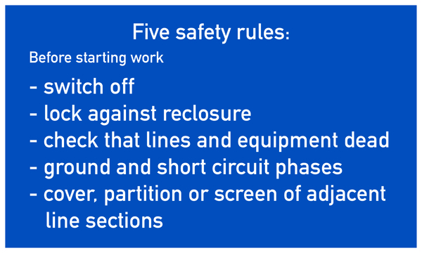 Aushang, 5 Sicherheitsregeln der Elektrotechnik - englisch