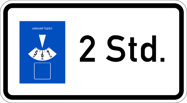 Verkehrszeichen - Parkscheibe 2 Stunden, Zusatzzeichen 1040-32