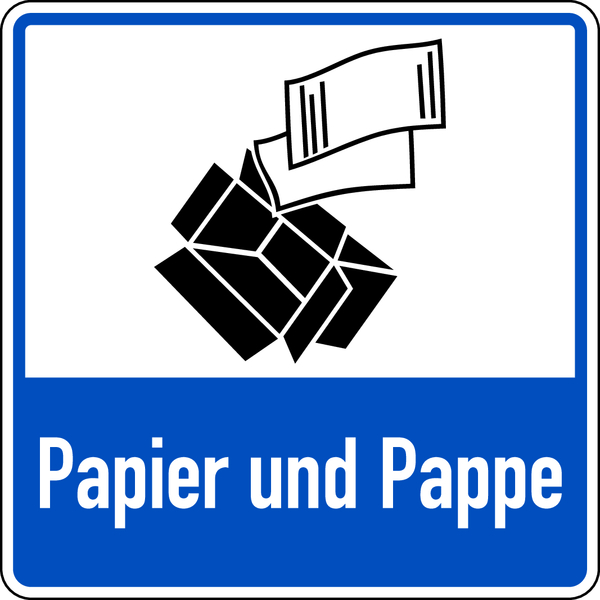 Abfallkennzeichen, Papier und Pappe, blau, 100 x 100 mm, Folie