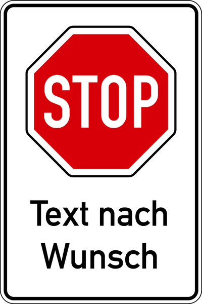 Hinweisschild, Stoppschild mit Wunschtext, 900x600mm, Alu glatt