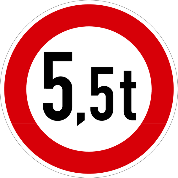 Verkehrszeichen - Verbot für Fahrzeuge über angegebenes Gewicht, Zeichen 262 - Zahl nach Wunsch