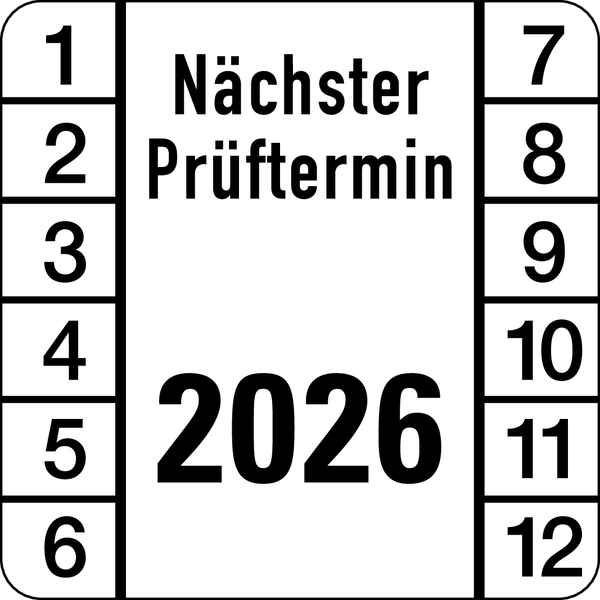 Prüfplakette, Nächster Prüftermin, Jahresfarben, Folie, 30 x 30 mm - Bogen = 10 Plaketten