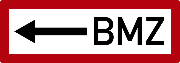 Feuerwehrschild, BMZ (Brandmeldezentrale) mit Pfeil nach links - DIN 4066