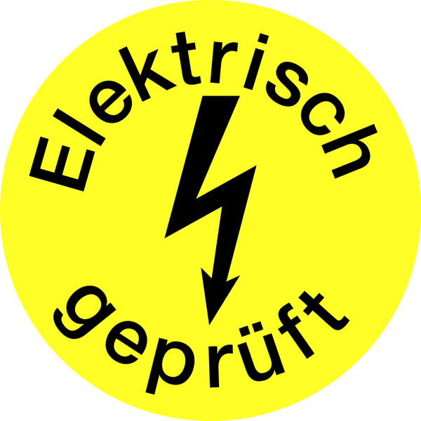 Prüfplakette, Elektrisch geprüft mit Blitzpfeil, gelb/schwarz, Folie, Ø 15mm - Bogen = 10 Plaketten