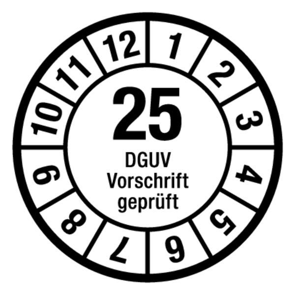 Jahresprüfplaketten, DGUV Vorschrift geprüft, Jahresfarben, Ø 35mm - Bogen = 10 Plaketten