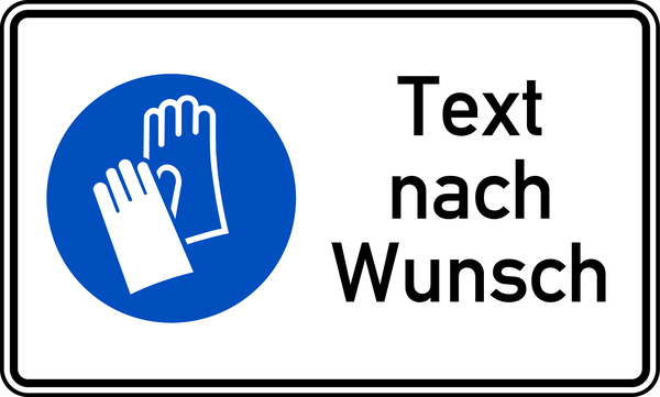 Kombi-Gebotsschild, Handschutz benutzen (M009) + Wunschtext, 150 x 250 mm