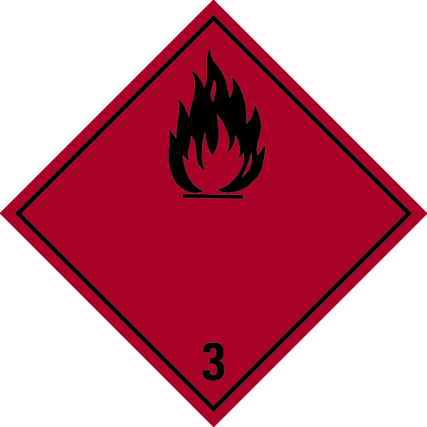 Gefahrzettel, Gefahrgutklasse 3 - Entzündbare flüssige Stoffe (rot/schwarz)