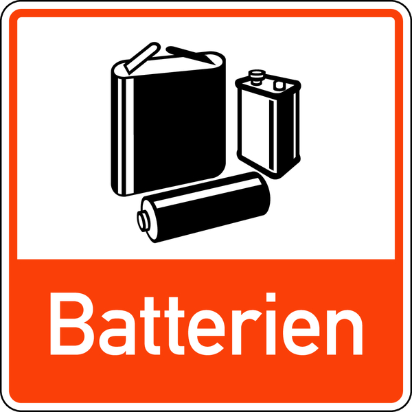 Abfallkennzeichen, Batterien, orange, 100 x 100 mm, Folie
