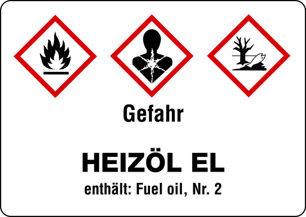 Gefahrstoffetikett, Heizöl EL (Kurzform), Folie, GHS/CLP/GefStoffV