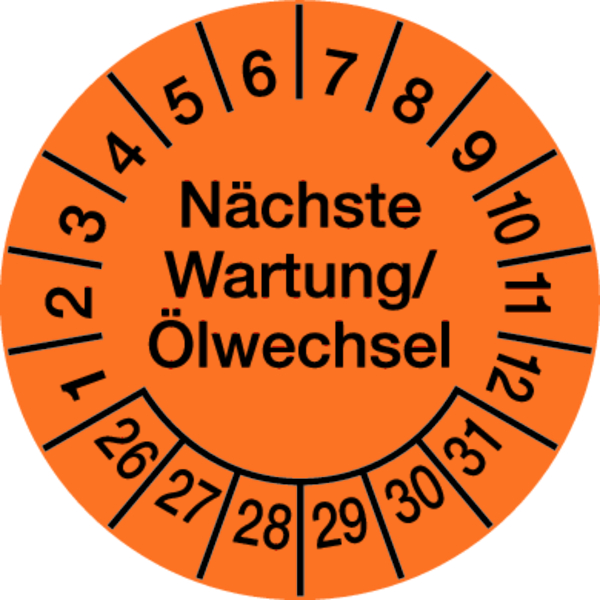 Prüfplakette, Wartung/Ölwechsel Ø 30mm - Bogen = 10 Plaketten