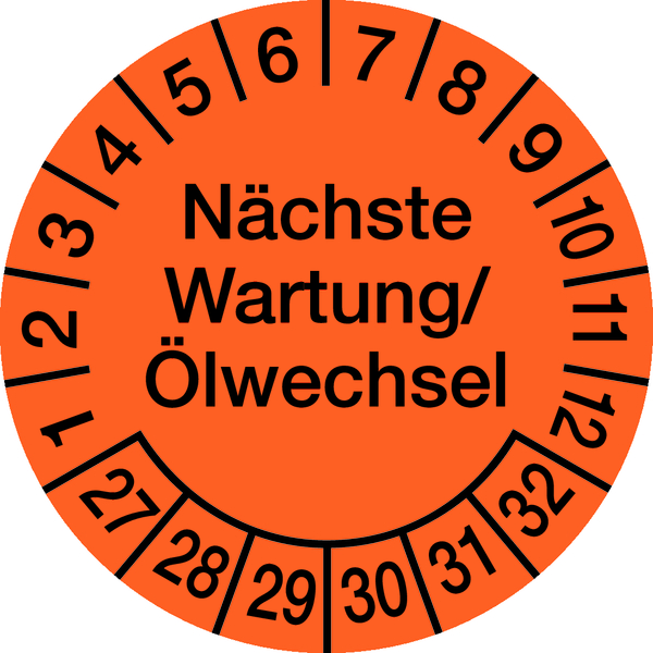 Prüfplakette, Wartung/Ölwechsel Ø 30mm - Bogen = 10 Plaketten