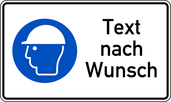 Kombi-Gebotsschild, Kopfschutz benutzen (M014) + Wunschtext, 150 x 250 mm