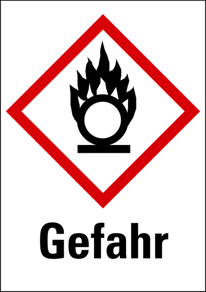 Gefahrstoffetiketten - Flamme über einem Kreis (GHS03) & Signalwort "Gefahr" - Bogen à 16 Stück
